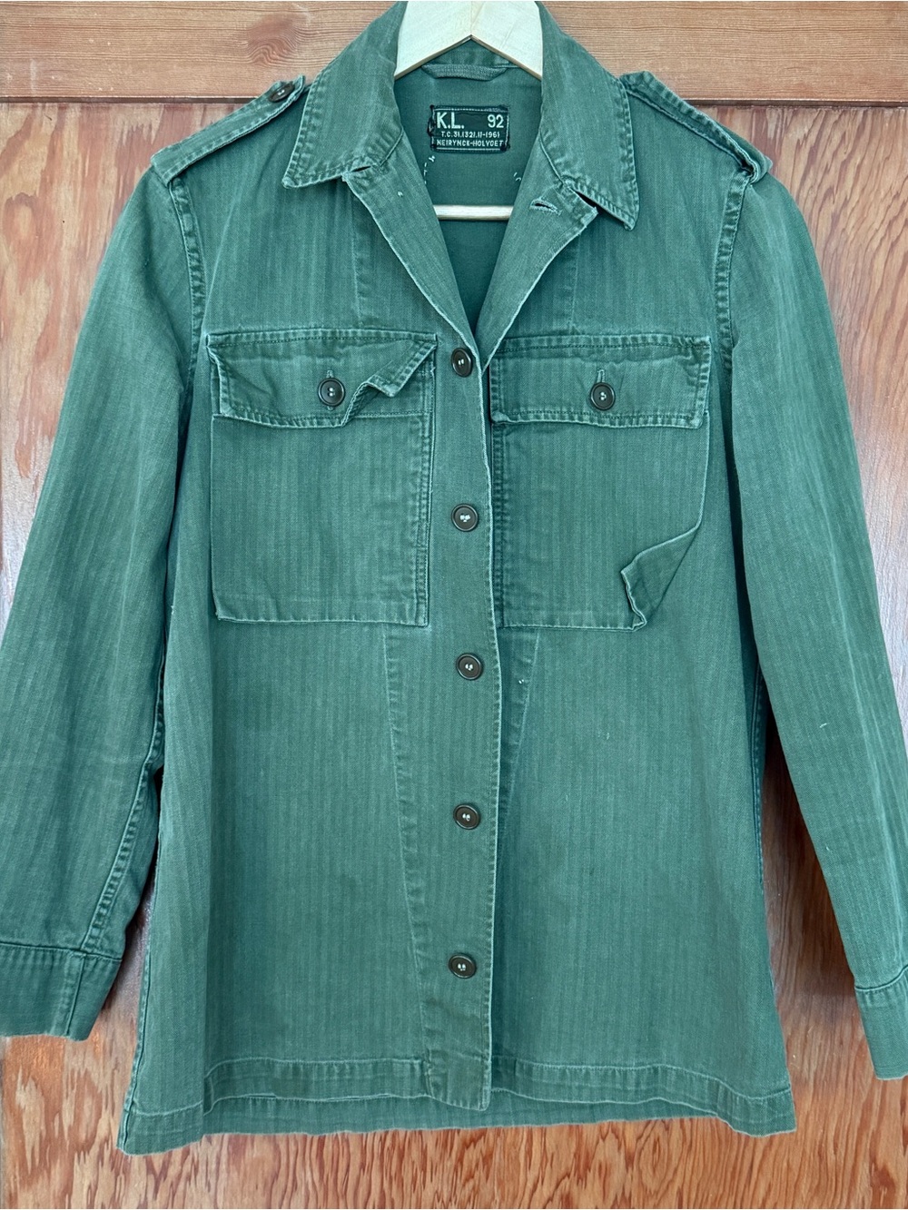 Vintage 60’s K.L. 92 Dutch Army Military HBT Shirt.